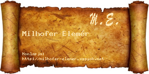 Milhofer Elemér névjegykártya